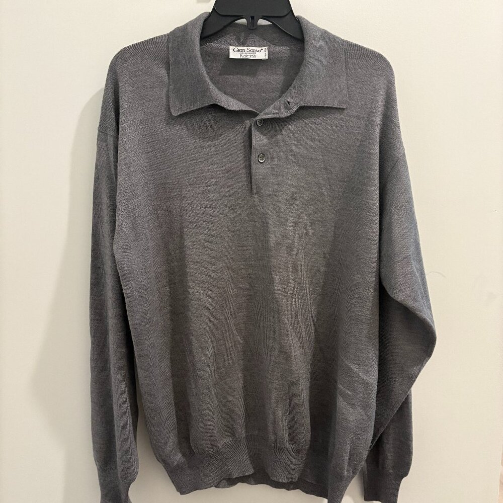Gran Sasso Men's L Henley Sweater 3-Button Wool/Cashmere Blend